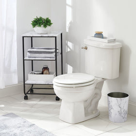 MDesign Mirri white marble trim detail on trash can adds stylish, easy-to-clean appeal.
