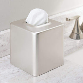 MDesign steel square tissue box cover complements modern bathrooms and keeps tissues tidy.
