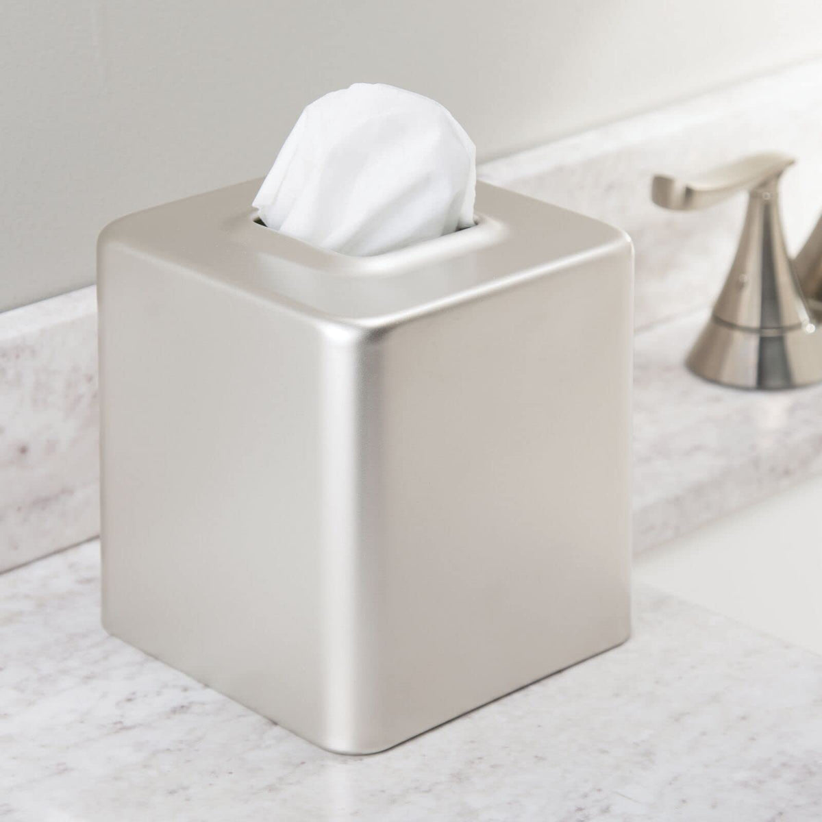 MDesign satin-finish tissue box cover adds contemporary flair to offices.