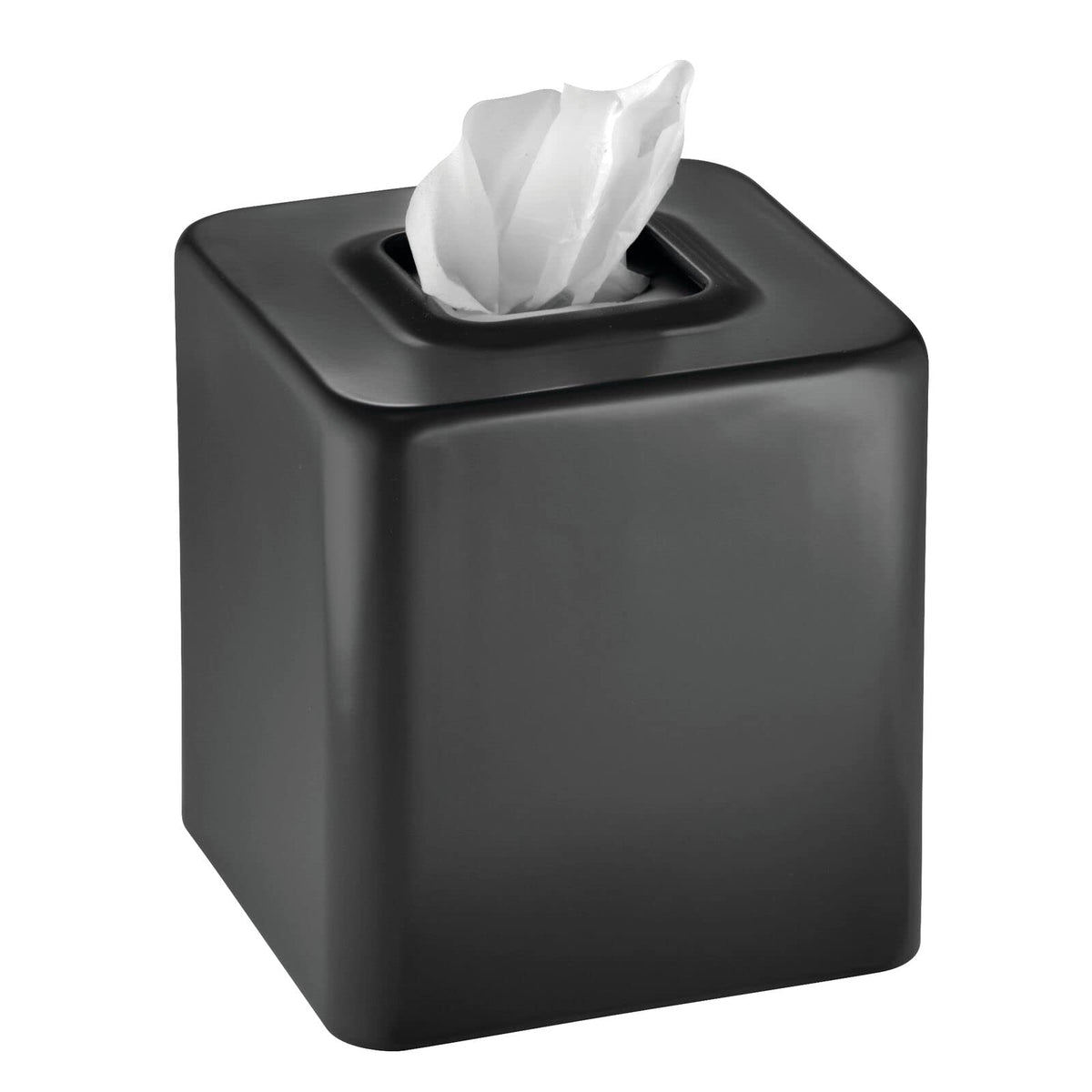 Mdesign tissue box cover in black square close-up adds sleek décor and hides plain boxes.