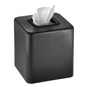 Mdesign tissue box cover in black square close-up adds sleek décor and hides plain boxes.