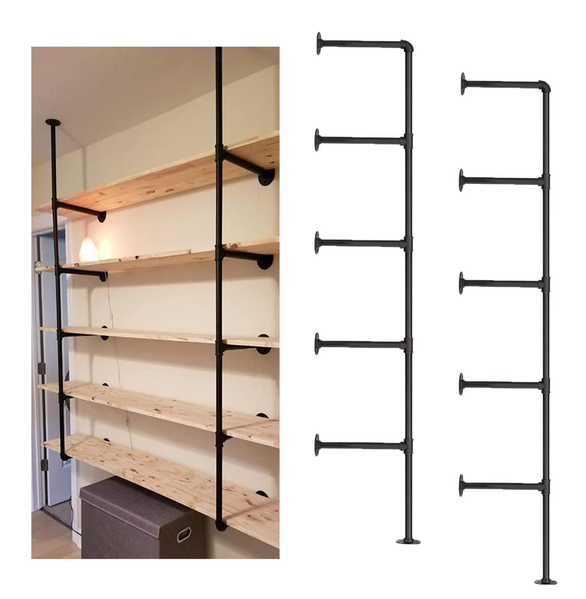 Mdjwjj wall-mount pipe shelf brackets in black matte finish for sturdy storage