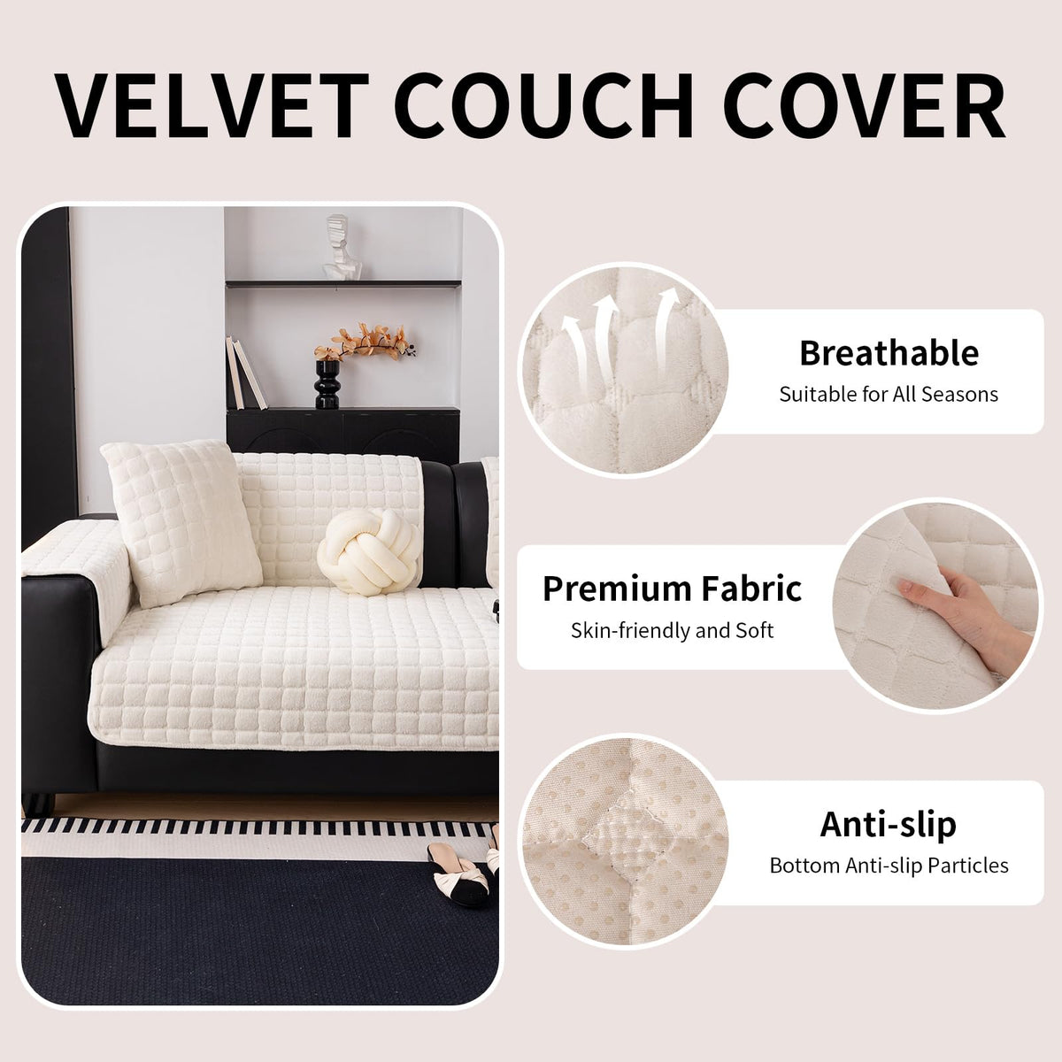 MDSASFD velvet couch cover back anti-slip base for stable fit