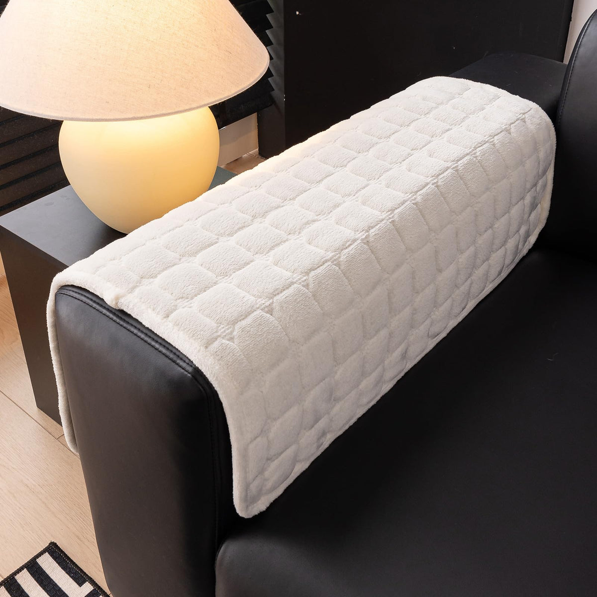 MDSASFD Velvet Couch Cover back view highlights anti-slip backing for stability.