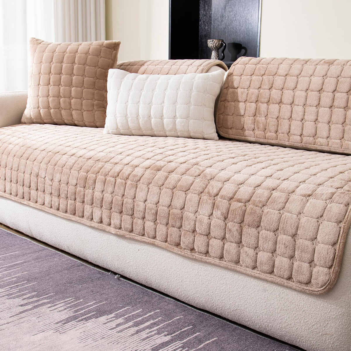 MDSASFD velvet couch cover with quilted front adds stylish protection to your sofa