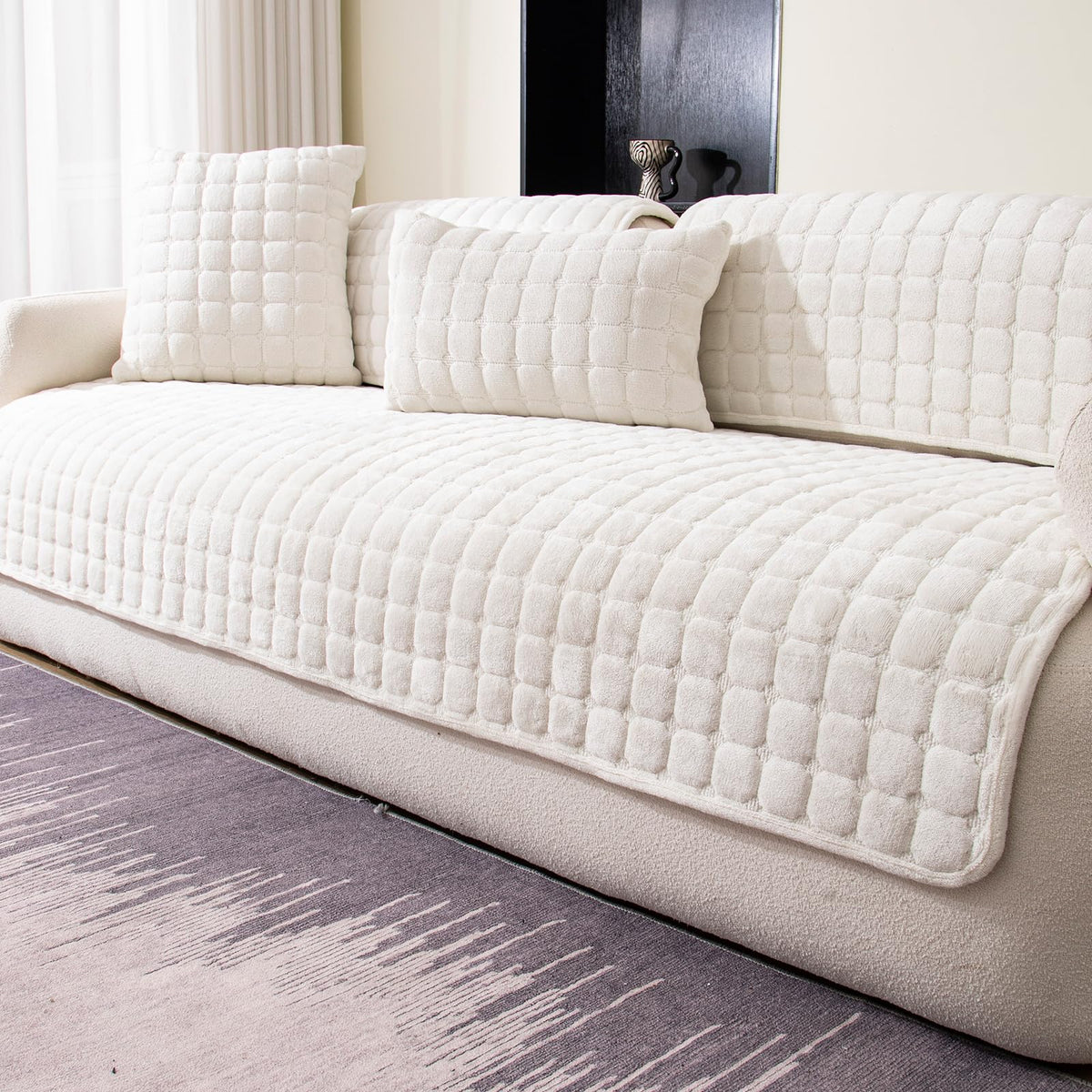 MDSASFD Velvet Couch Cover front view shows plush texture and protection.
