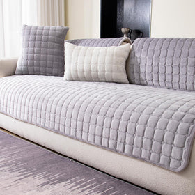MDSASFD velvet couch cover front view demonstrates plush texture and sofa protection.