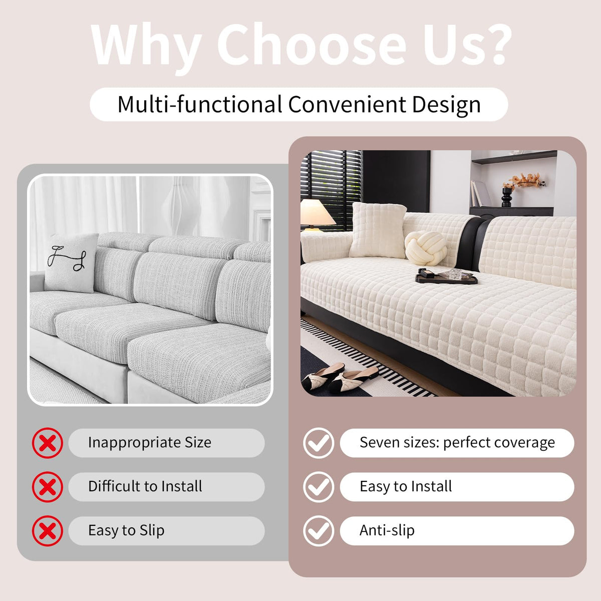 MDSASFD Velvet Couch Cover L-shaped compatibility for 3-cushion and recliner