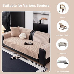MDSASFD velvet couch cover in Khaki showcases neutral styling and pet-friendly protection.