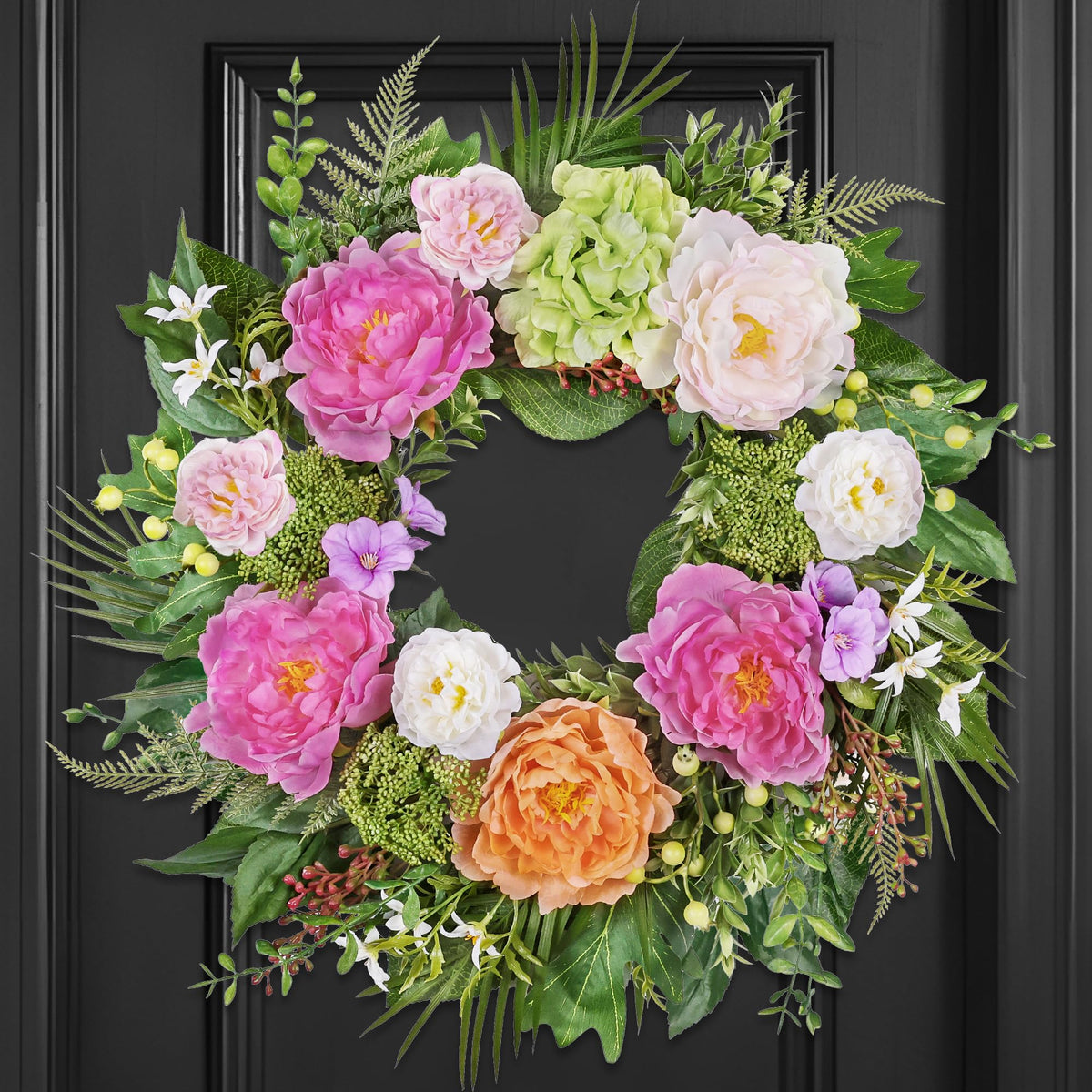 MDSTBN 24-inch wreath with peonies and hydrangeas for year-round front door decor