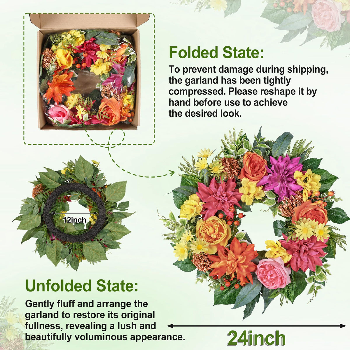 MDSTBN ready-to-hang 24 inch wreath saves setup time