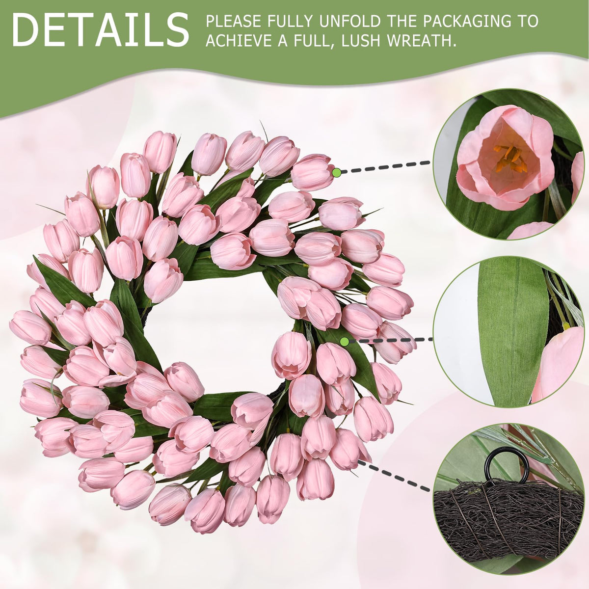 MDSTBN artificial tulips with green leaves wreath for indoor living room decor