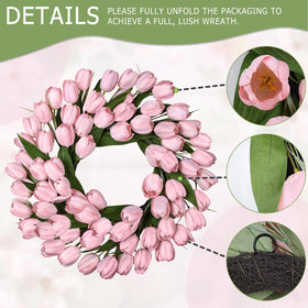 MDSTBN artificial tulips with green leaves wreath for indoor living room decor