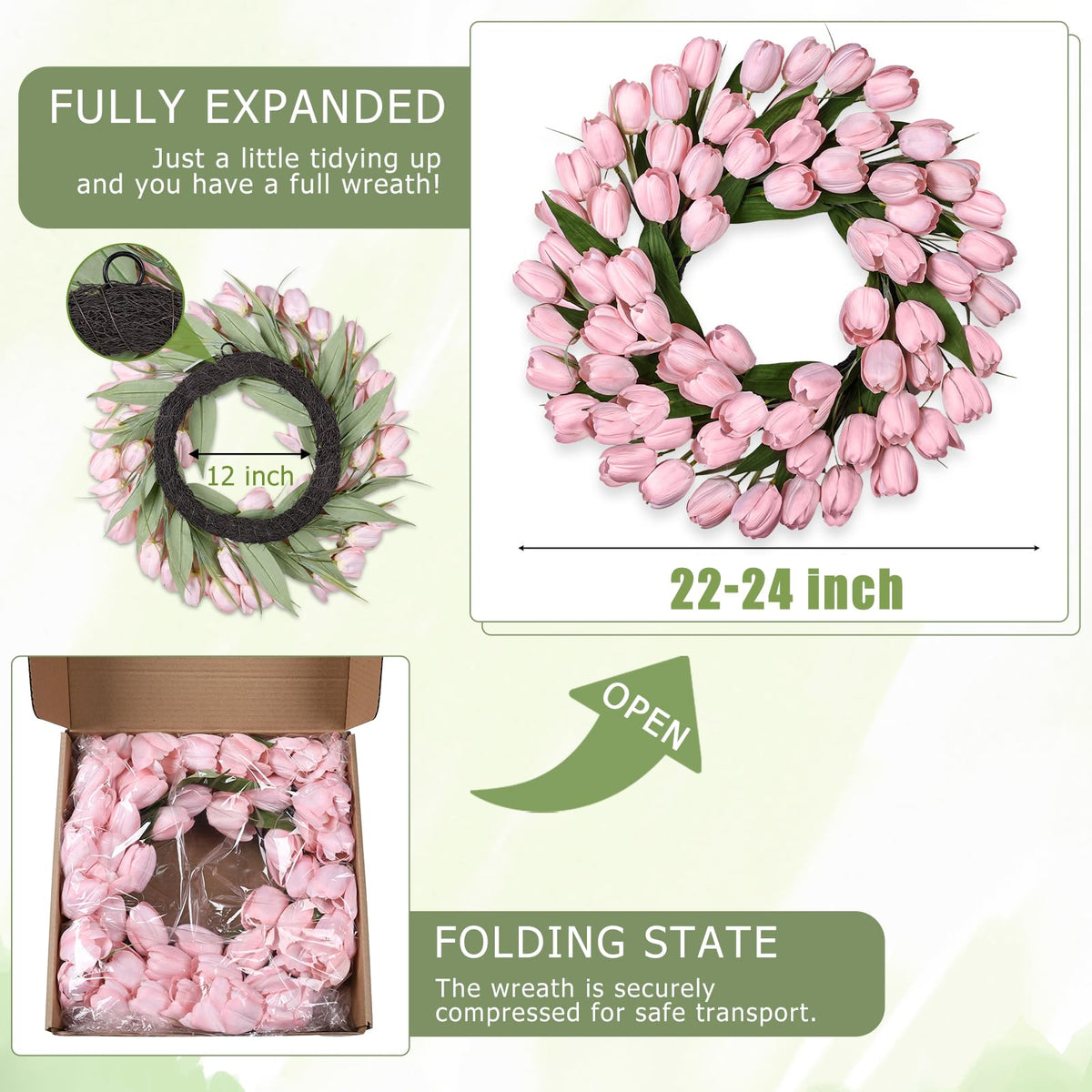 MDSTBN grapevine-base wreath with lifelike tulips adds lasting structure