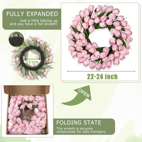 MDSTBN grapevine-base wreath with lifelike tulips adds lasting structure