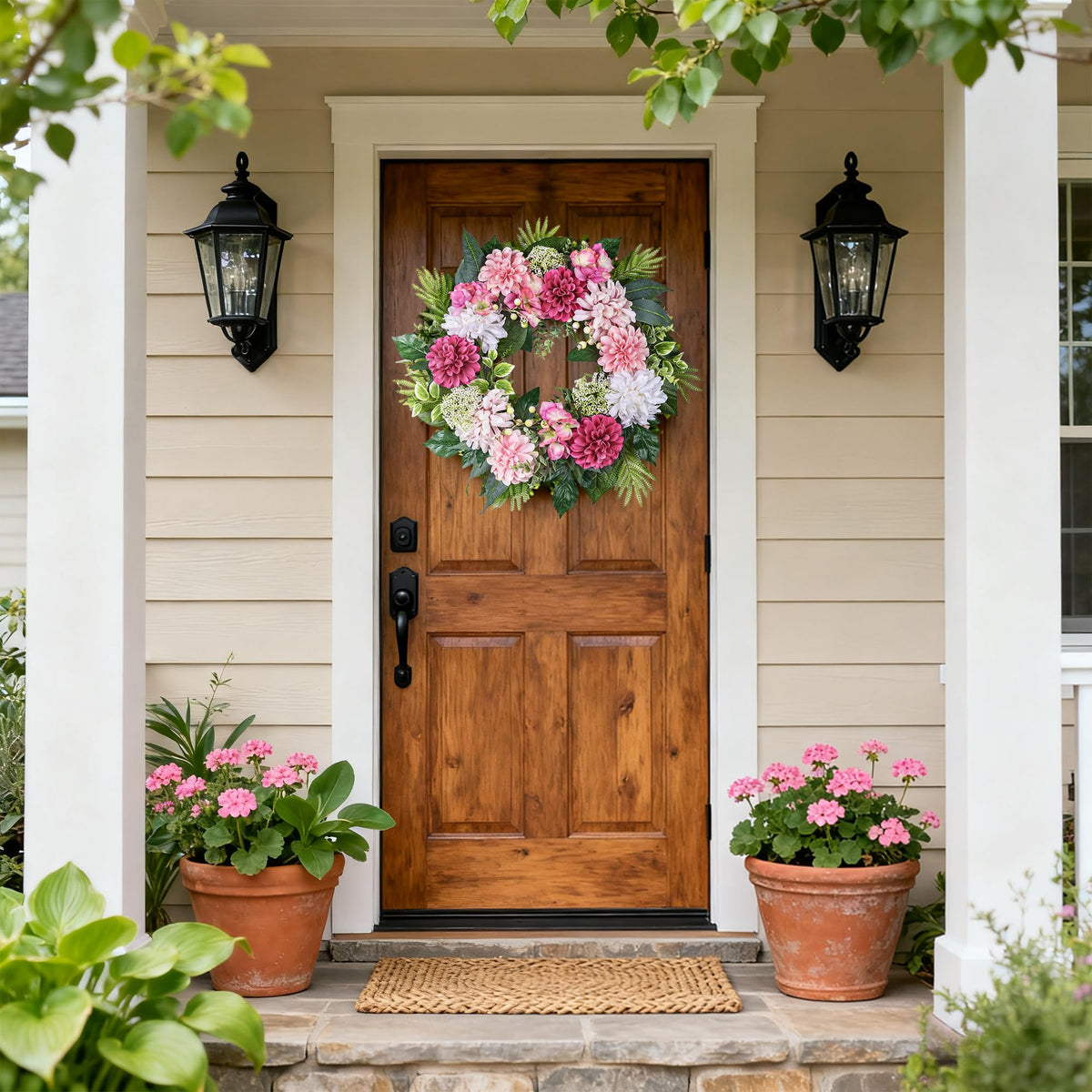 MDSTBN weather-resistant wreath with UV protection for outdoor display.