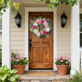 MDSTBN weather-resistant wreath with UV protection for outdoor display.
