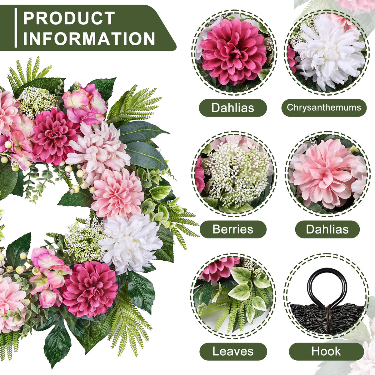 MDSTBN silk blooms close-up shows textured petals and berry sprigs for realistic spring appeal.