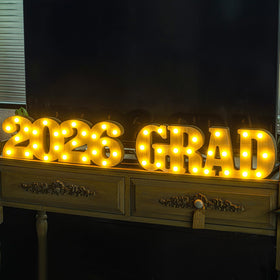 MEADIN Grad 2026 light-up letters powered by batteries for easy setup