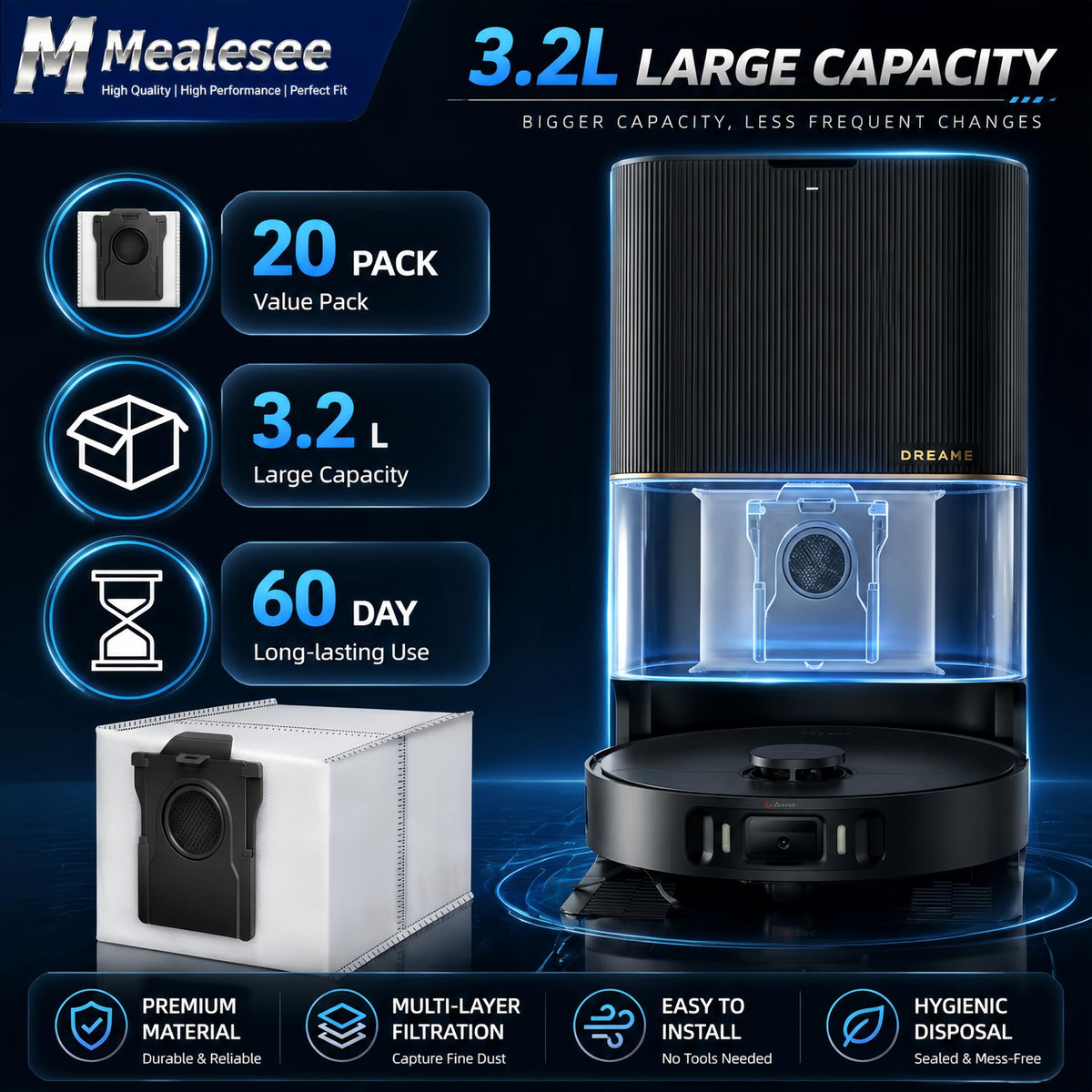 Mealesee xiaomi-x10-plus-compatible dust bags for easy debris management.