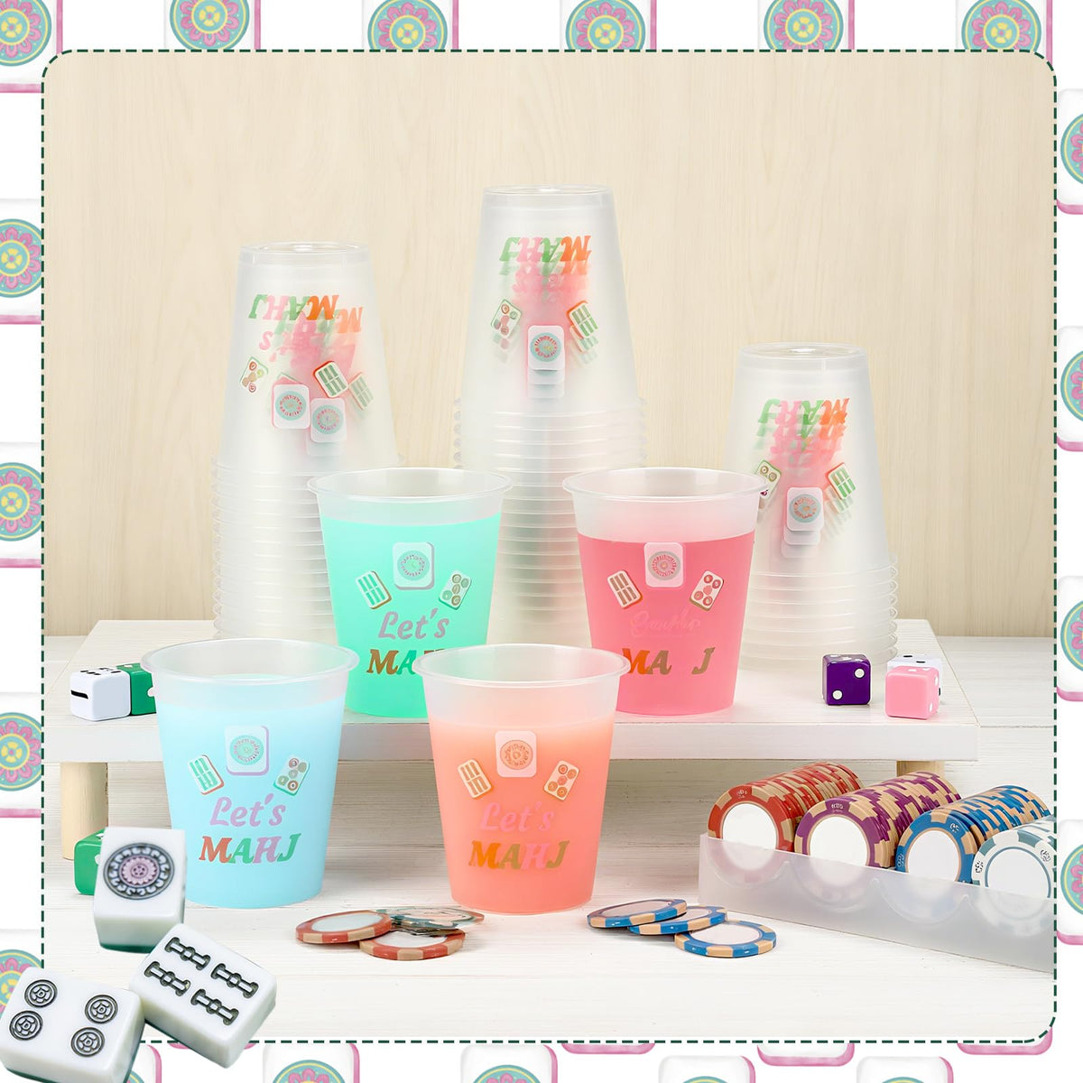 Meanplan mahjong night cups showcased for elegant theme