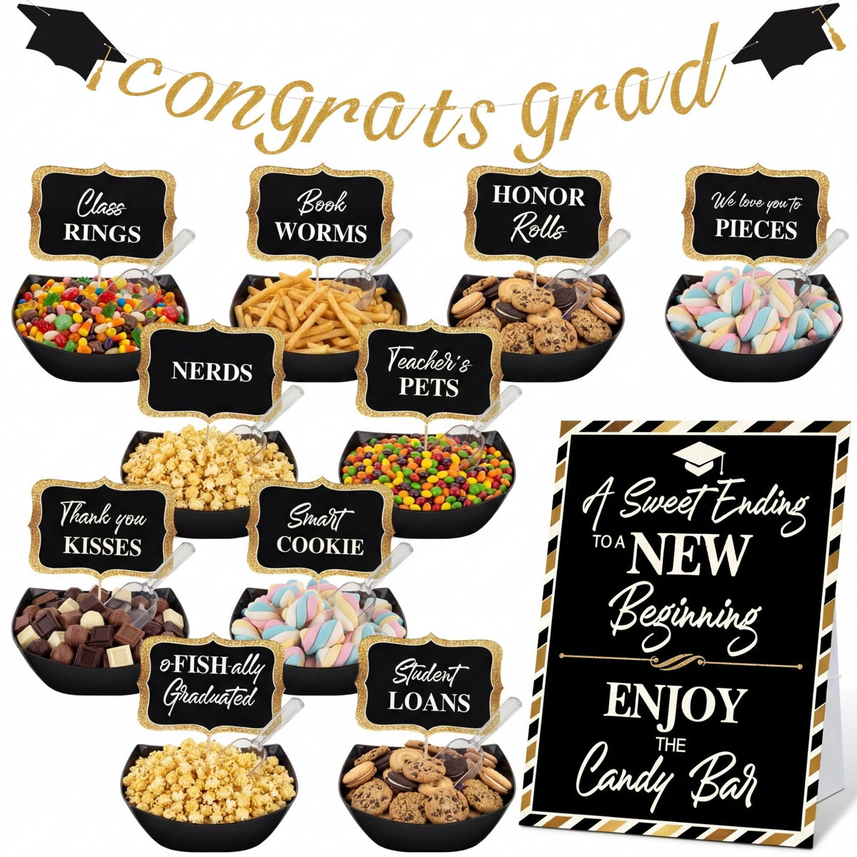 Meanplan graduation candy bar decor set enhances a polished 2026 celebration.