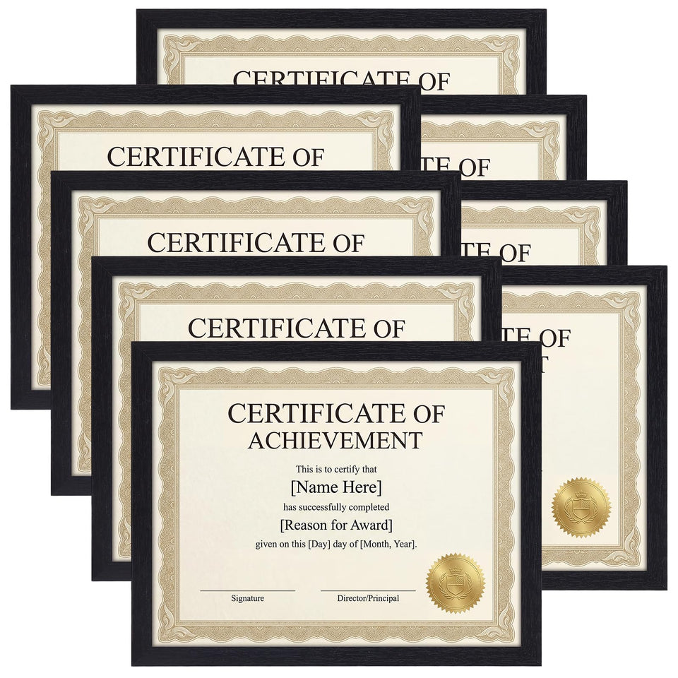 MEBRUDY 8.5x11 black frame set ideal for diplomas and certificates.