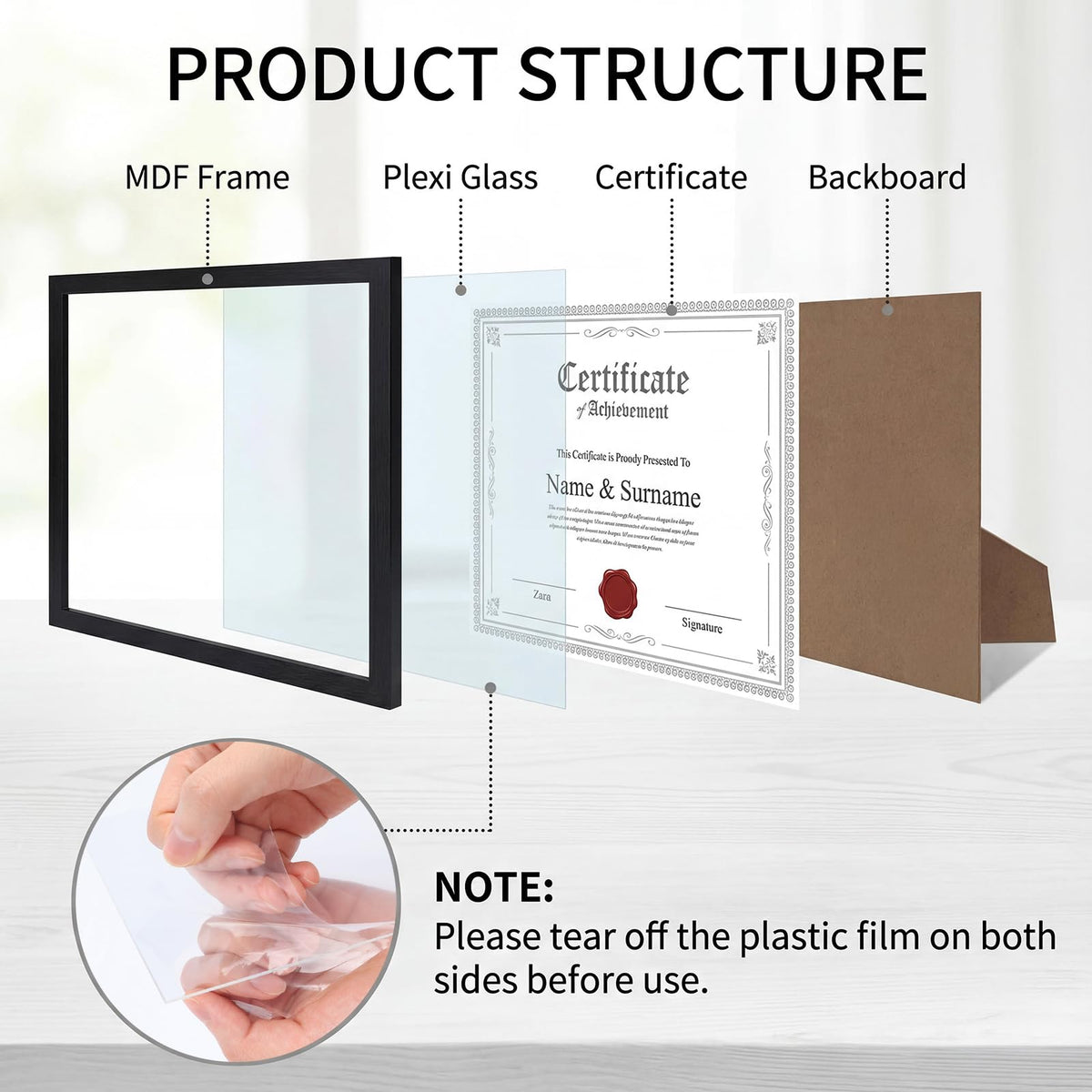 MeBRUDY matte black finish frames for desks and walls.