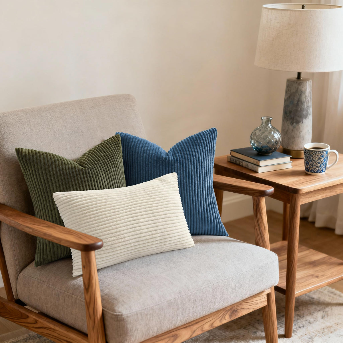Mecatny 20x20 pillow cover with olive green hue, easy to refresh décor.
