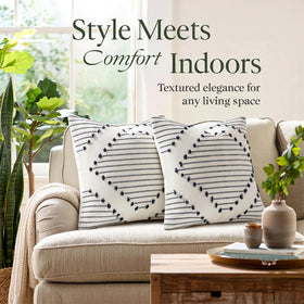 Mecatny Boho pillow cover with cream base and knit texture for living spaces.