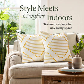 Mecatny Boho pillow cover tassel detail adds texture to sofa styling.