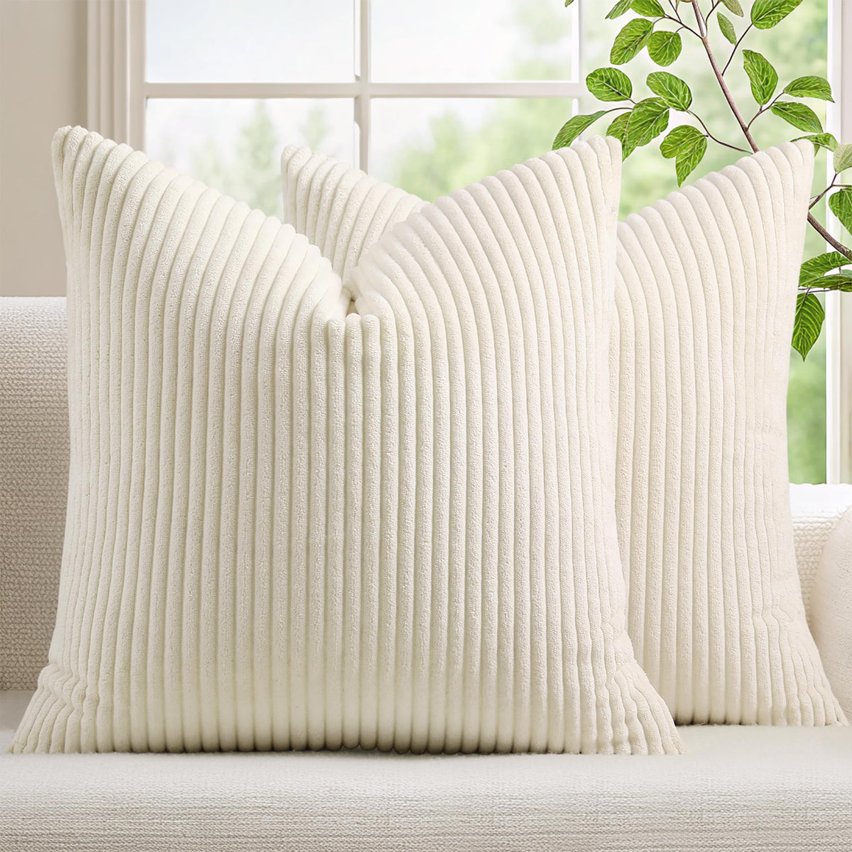 Mecatny corduroy pillow cover in cream white adds cozy texture to your sofa.