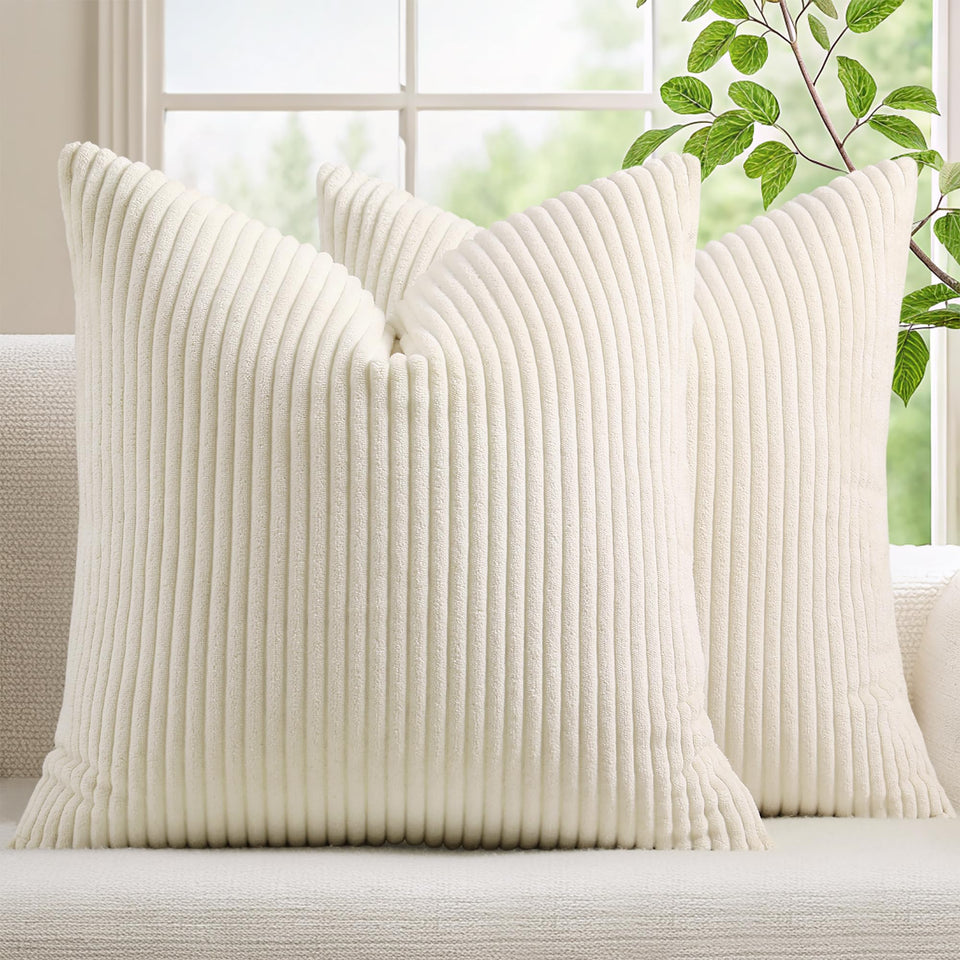 Mecatny corduroy pillow cover in cream white adds cozy texture to your sofa.
