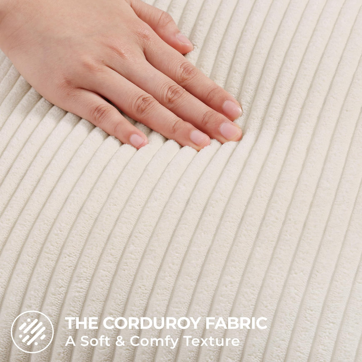 Mecatny 20x20 cream white pillow cover with corduroy texture for sofas.