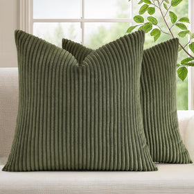 Mecatny corduroy pillow cover in olive green texture for cozy sofa styling.