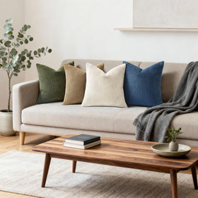 Mecatny hidden zipper pillow cover in olive green for seamless living room look.