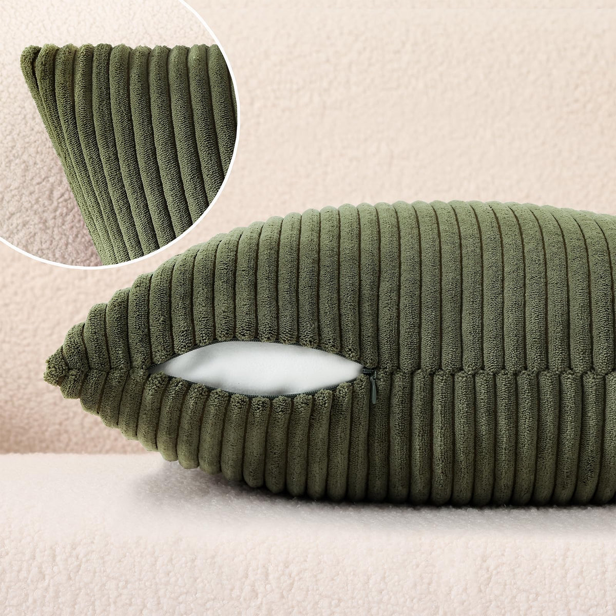 Mecatny soft corduroy pillow cover adds comforting texture to bed or couch.