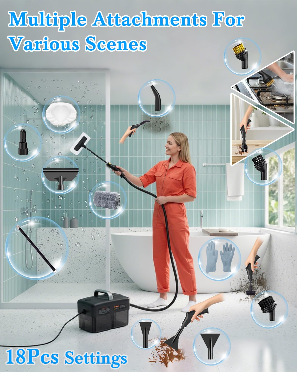 Mecmic steam cleaner ergonomic handle aids comfortable operation during long sessions.