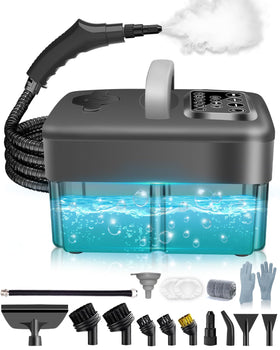 Mecmic steam cleaner front view, compact design for easy, everyday use.