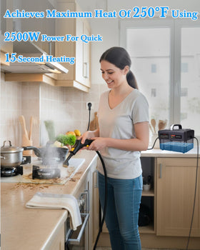 Mecmic steam cleaner water tank showing 1600ml capacity for extended sessions.