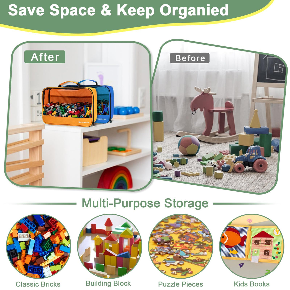 Mecozone bag front clear PVC panel for easy toy visibility