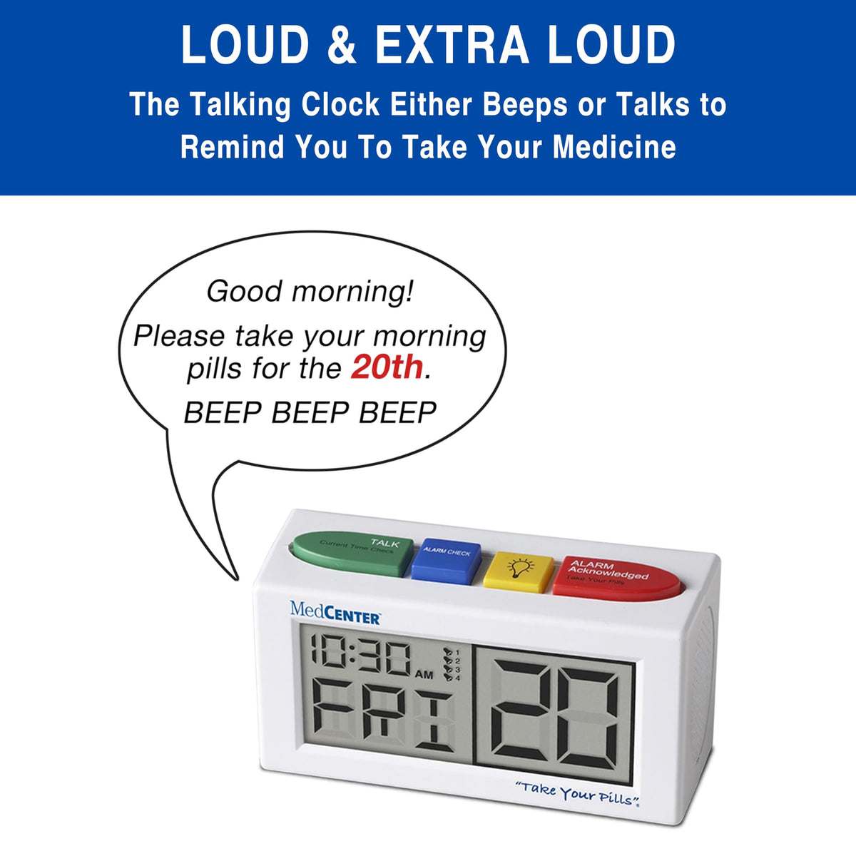 MedCenter Alarm Clock controls are large and easy to operate.