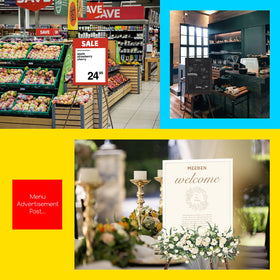 MEEDEN display easel showcasing framed photos and signs at events