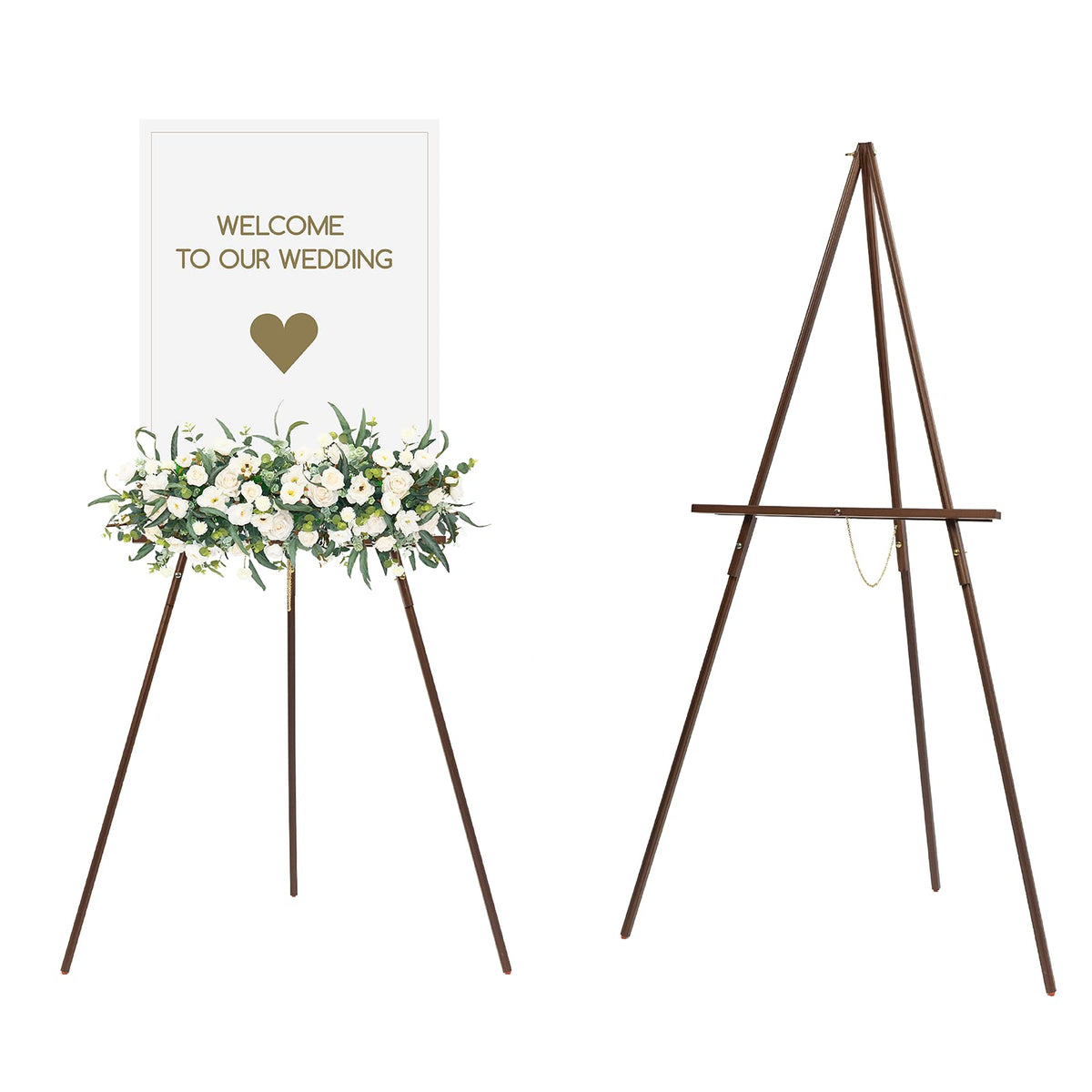 MEEDEN easel stand displaying wedding sign with warm beech finish