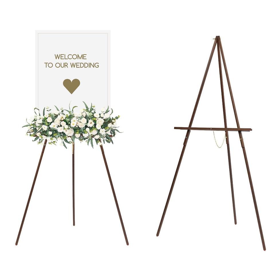 MEEDEN easel stand displaying wedding sign with warm beech finish
