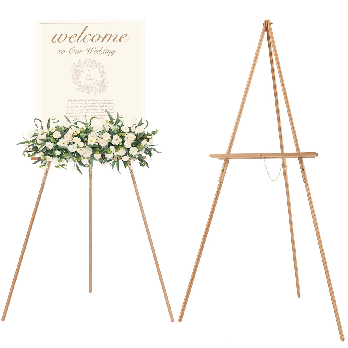 MEEDEN wood easel stand side view for posters with sturdy beech wood.