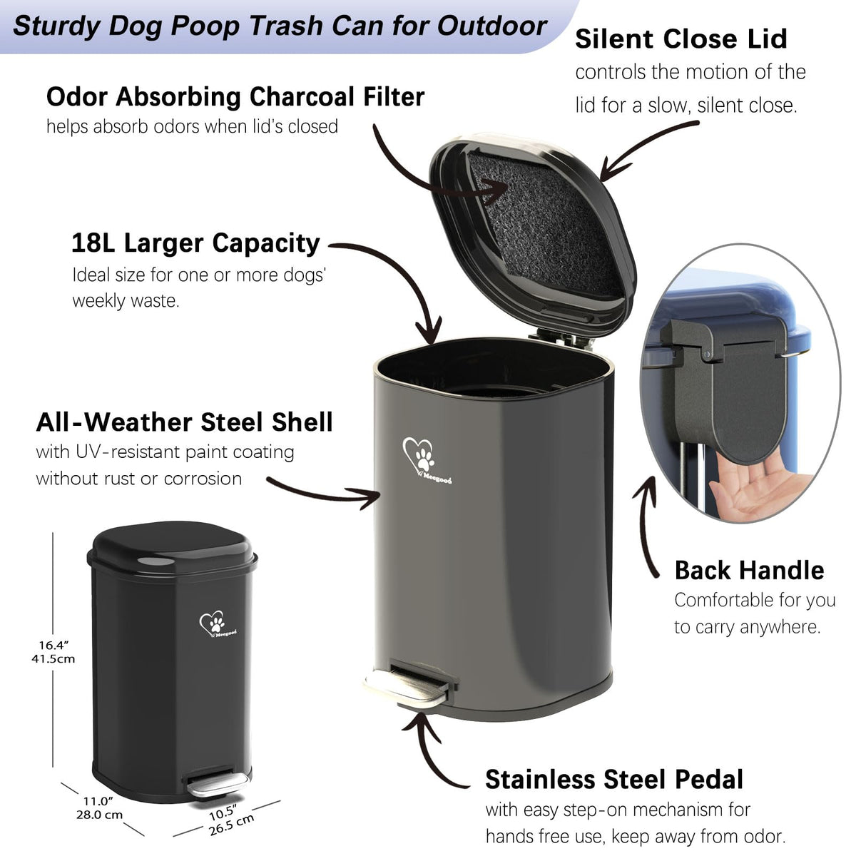 Meegood 18L waste bin with removable inner bucket for easy emptying.