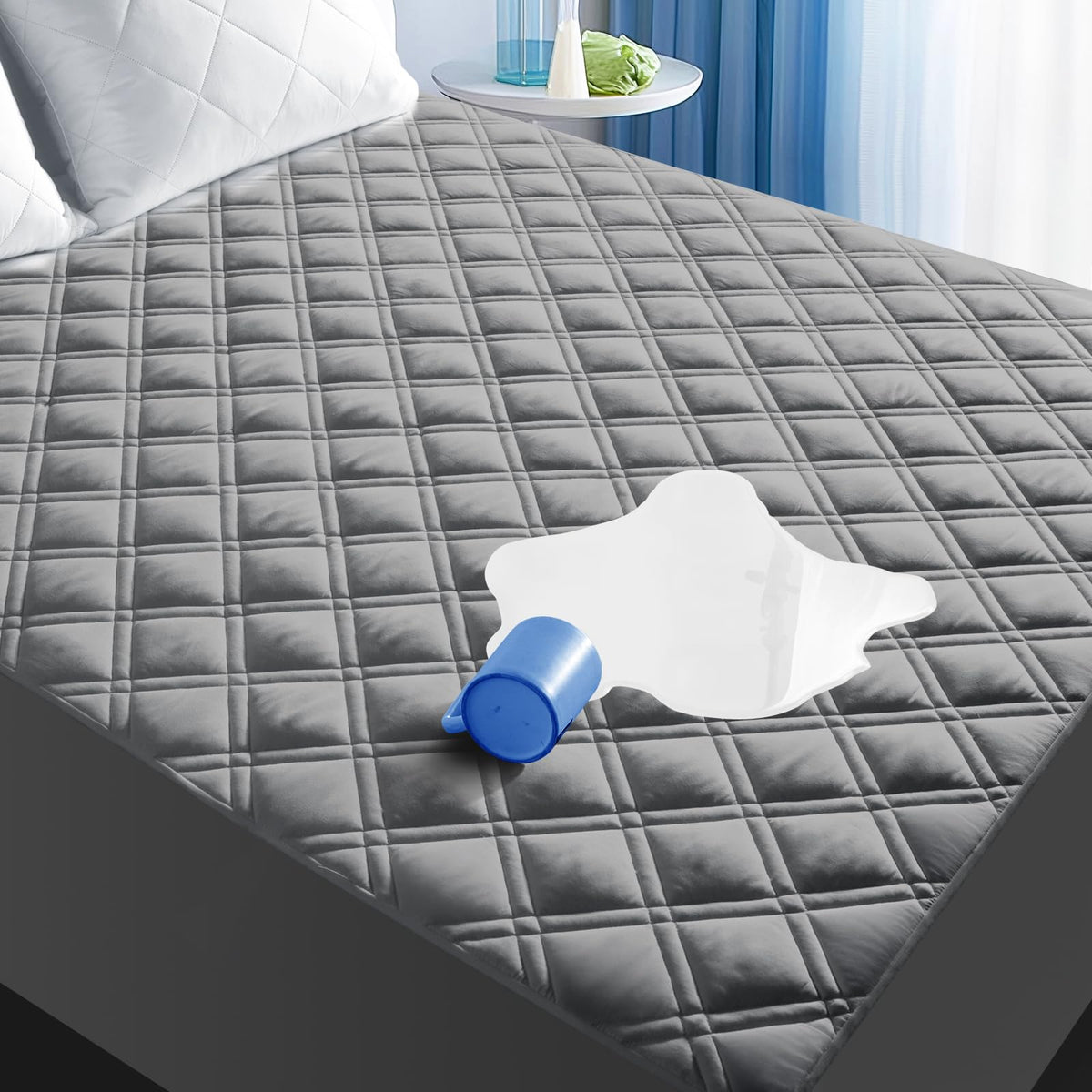 MEELUS Queen Mattress Protector showcases a waterproof barrier guarding against leaks