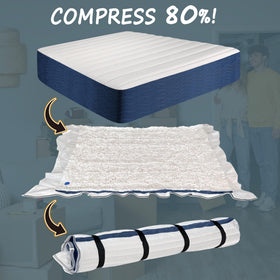 Meersburg mattress storage solution in closet scene emphasizes easy transport and organization.