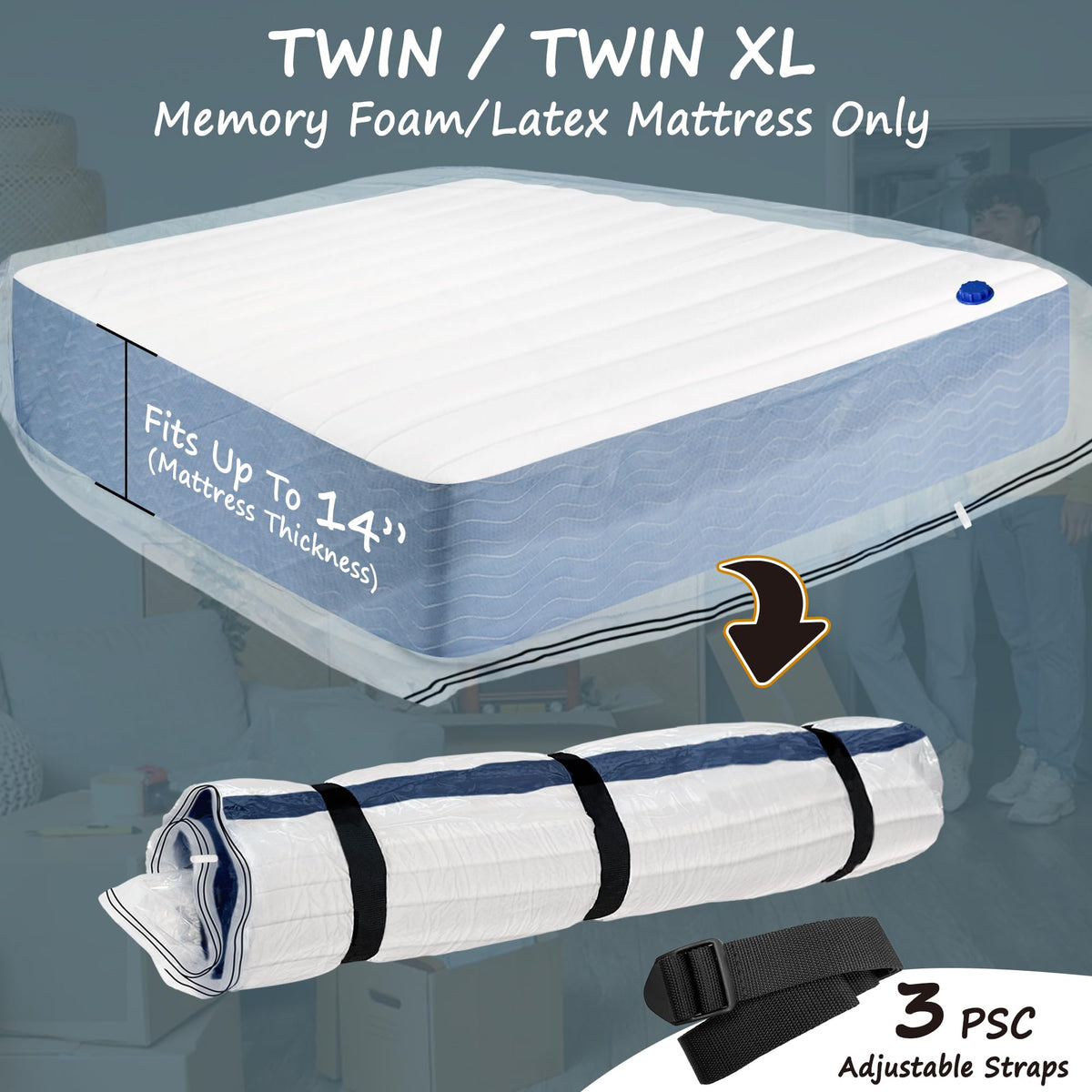 Meersburg twin mattress bag interior layout highlighting double-seal zipper for air retention.
